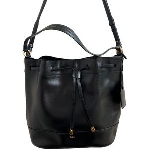 Ralph Lauren Leather Drawstring bucket bag, black
